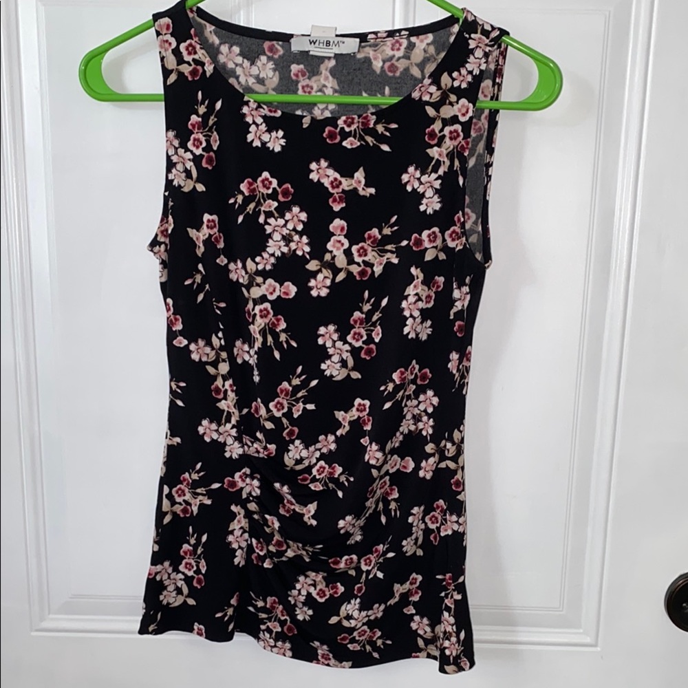 White House Black Market Black and Pink Floral Tank Top